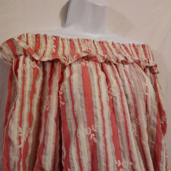 MISA Los Angeles Striped Orange & White Off the Shoulder Floral Embroidered Top - Picture 8 of 10